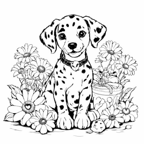 Download Dalmatian Dog Surrounded by Flowers Coloring pages Online ...
