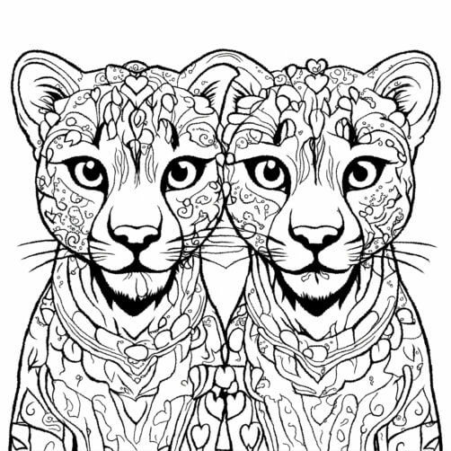 Two Stylized Leopards with Intricate Patterns Sketches thumbnail