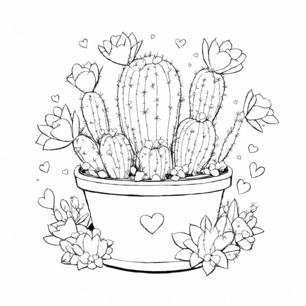 Descarga Arreglo de Cactus Ilustrado con Corazones Pginas para colorear En  Lnea - Creative Fabrica