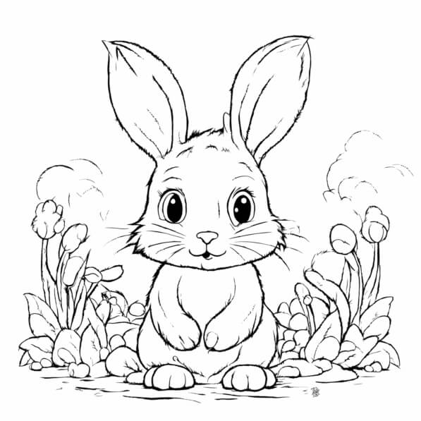 Template Coluring Rabbit With Flowers Download Cartoon Rabbit Surrounded by Flowers Coloring pages Online ...