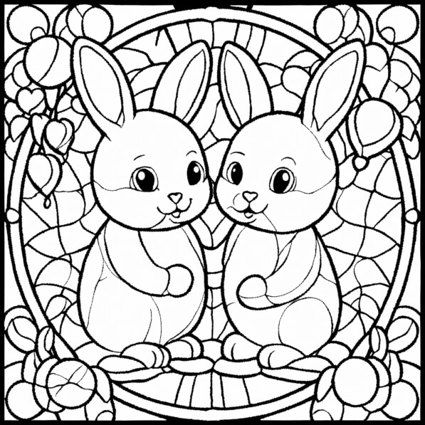 Download Two Cute Rabbits in a Decorative Frame for Coloring Coloring ...