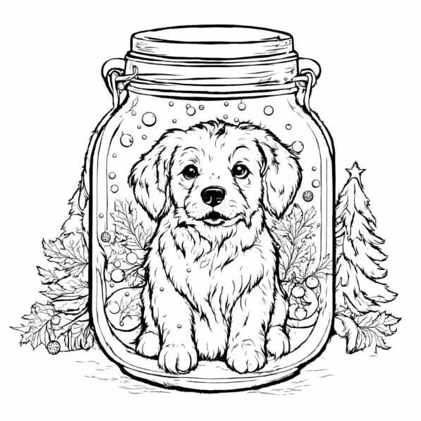 Download Puppy in a Jar with Festive Decorations Coloring pages Online ...