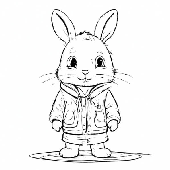 Download Cartoon Rabbit in Hoodie Coloring pages Online - Creative Fabrica