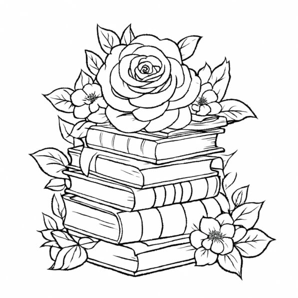 Stack Of Books To Color Download Stack of Books with Flowers Coloring pages Online - Creative ...