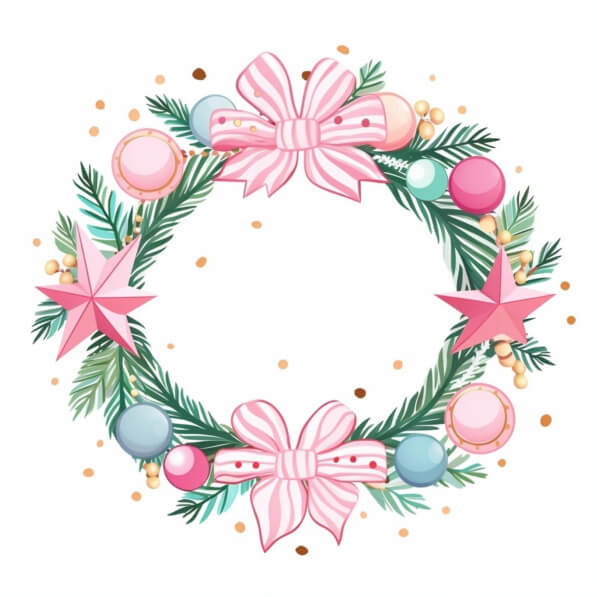 Download Colorful Christmas Wreath with Ornaments and Bow Backgrounds ...