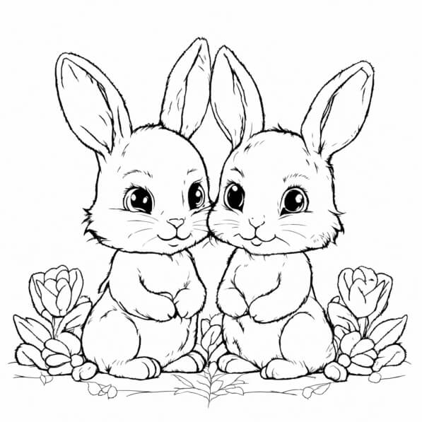 Download Cute Cartoon Rabbits Surrounded by Flowers Coloring pages ...