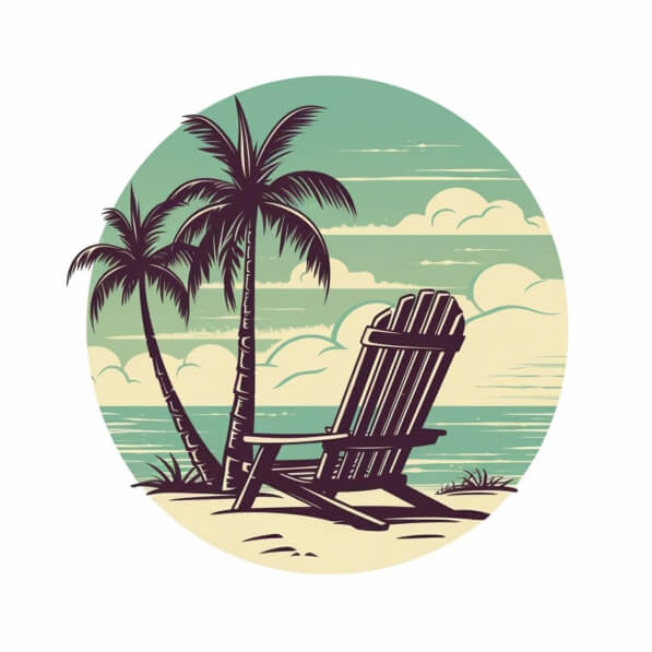 Download Relaxing Beach Scene with Wooden Chair and Palm Trees ...