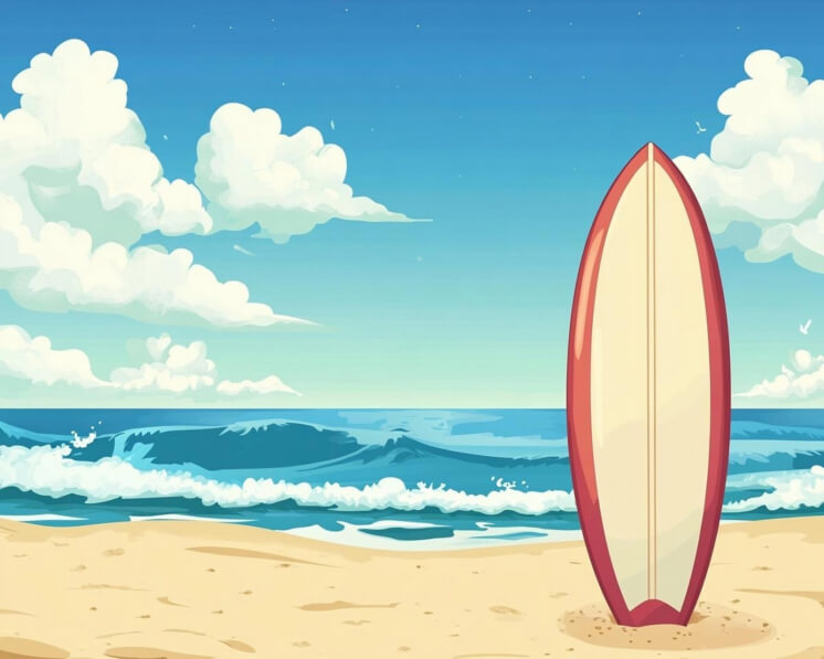 Download Surfboard on a Beach with Blue Sky and Waves Backgrounds ...