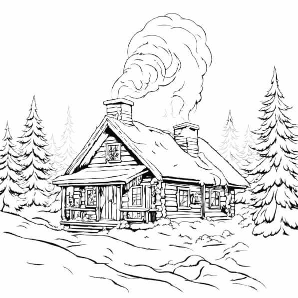 Download Cozy Cabin in a Snowy Landscape Coloring pages Online ...