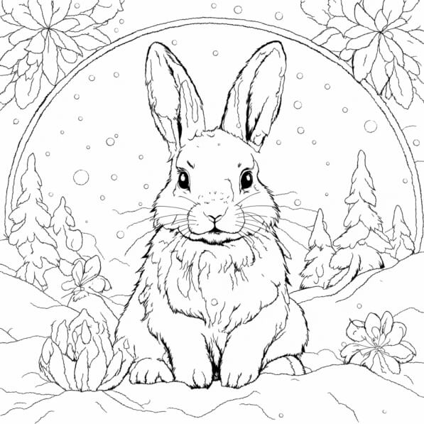 Download Illustration of a Rabbit in a Snowy Landscape Coloring pages ...