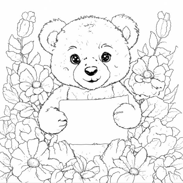 Download Cute Bear with Flowers Coloring Page Coloring pages Online ...