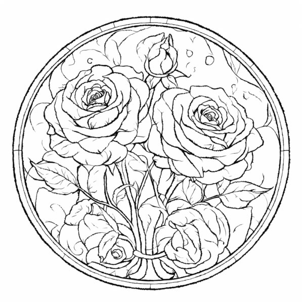 Download Intricate Line Drawing of Roses Coloring pages Online ...