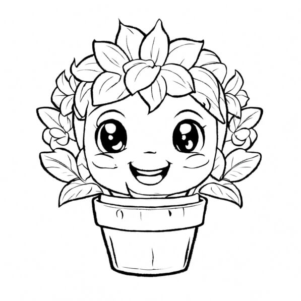 Download Cute Plant Character in Pot Coloring pages Online - Creative ...