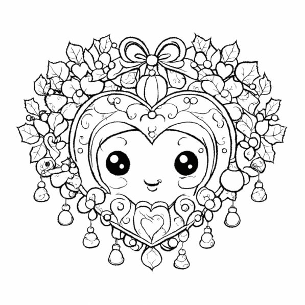 Download Whimsical Heart Character with Decorative Foliage Coloring ...