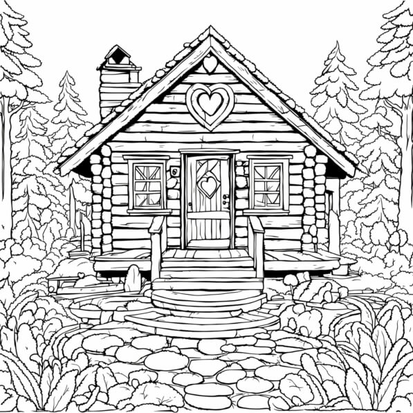 Download Cozy Log Cabin in a Forest Coloring pages Online - Creative ...