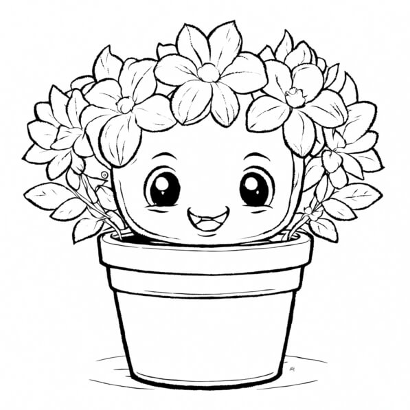 Download Cute Cartoon Plant Character in Flower Pot Coloring pages ...