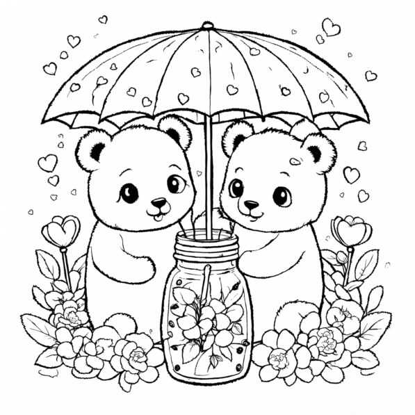 Download Cute Pandas Under an Umbrella Coloring pages Online - Creative ...
