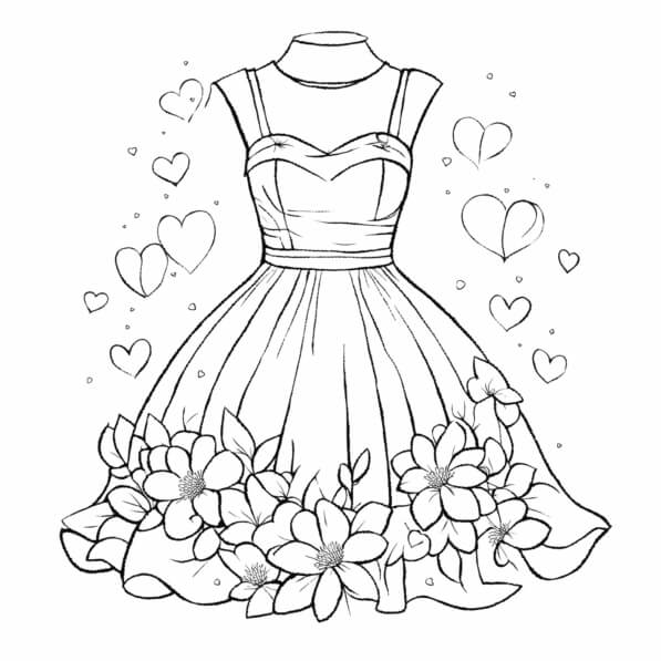 Download Fashion Dress with Floral Embellishments and Hearts Coloring pages Online - Creative Fabrica Download Fashion Dress with Floral Embellishments and Hearts Coloring pages Online - Creative Fabrica