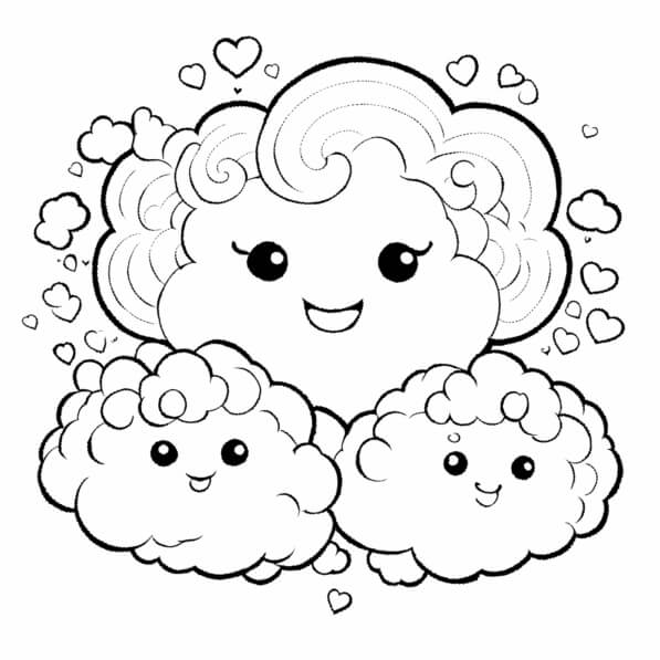 Download Cute Cartoon Clouds with Smiling Faces Coloring pages Online ...