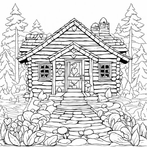 Download Charming Log Cabin in a Forest Setting Coloring pages Online ...