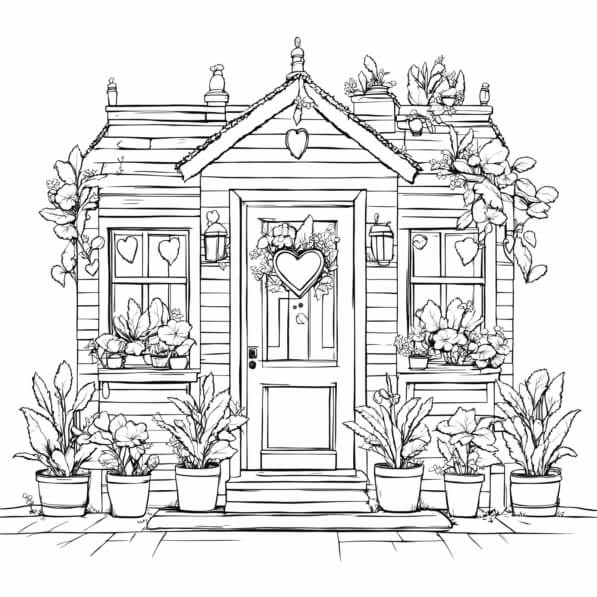 Download Whimsical House Illustration with Plants Coloring pages Online ...