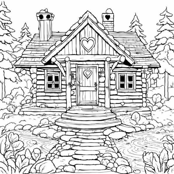 Download Charming Log Cabin in a Forest Coloring pages Online ...