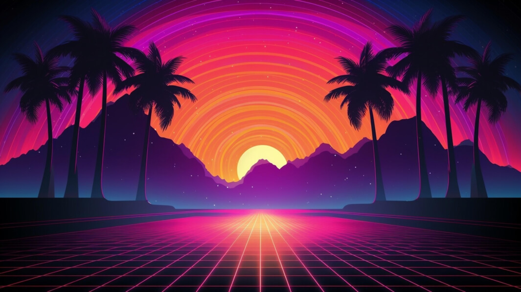 Download Vibrant Sunset with Palm Trees and Retro Grid Backgrounds ...