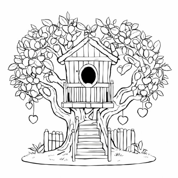 Treehouse Colour In Download Whimsical Treehouse in a Leafy Tree Coloring pages Online ...