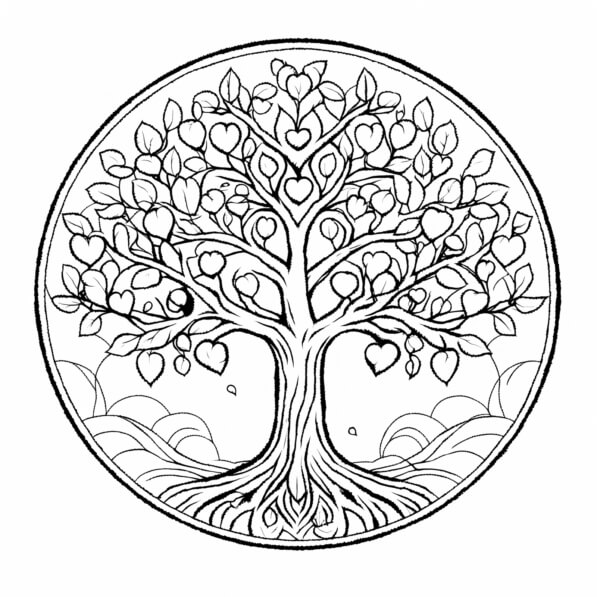 Download Stylized Heart Tree Illustration Coloring pages Online ...