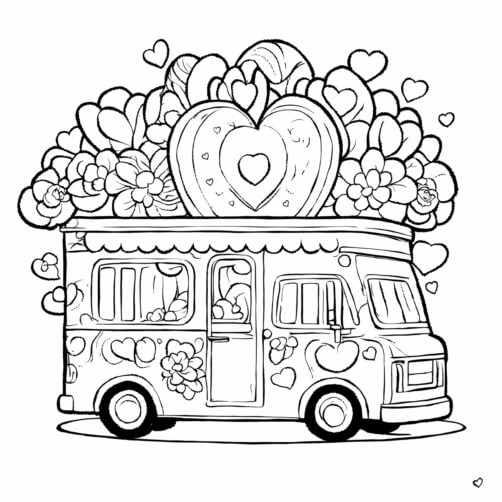 Whimsical Food Truck with Hearts and Flowers Sketches thumbnail