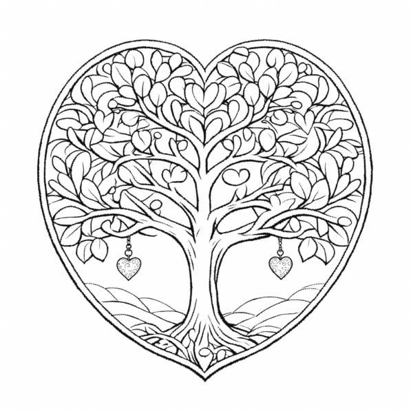 Download Heart-shaped Tree Illustration Coloring pages Online ...