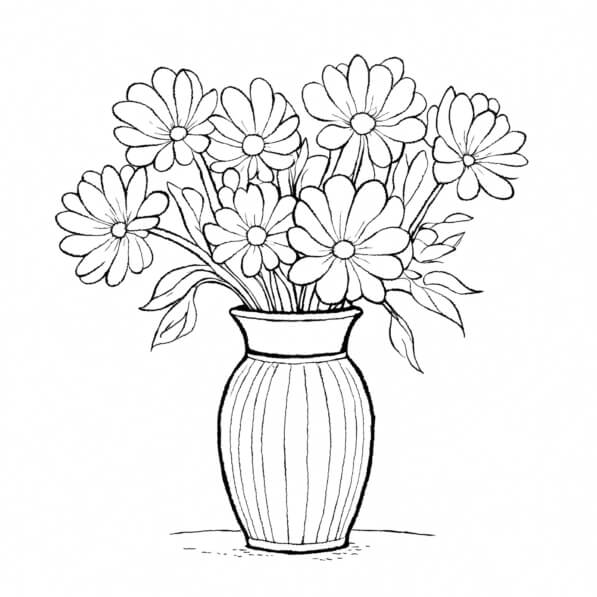 Download Bouquet of Flowers in a Vase Coloring pages Online - Creative ...