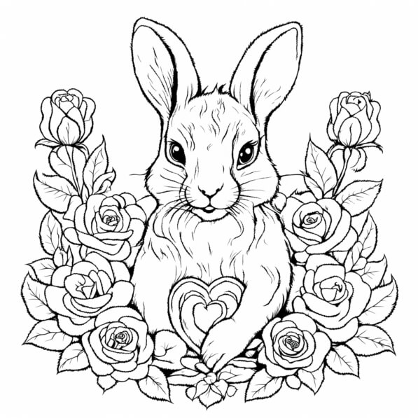 Download Rabbit with Roses Coloring pages Online - Creative Fabrica