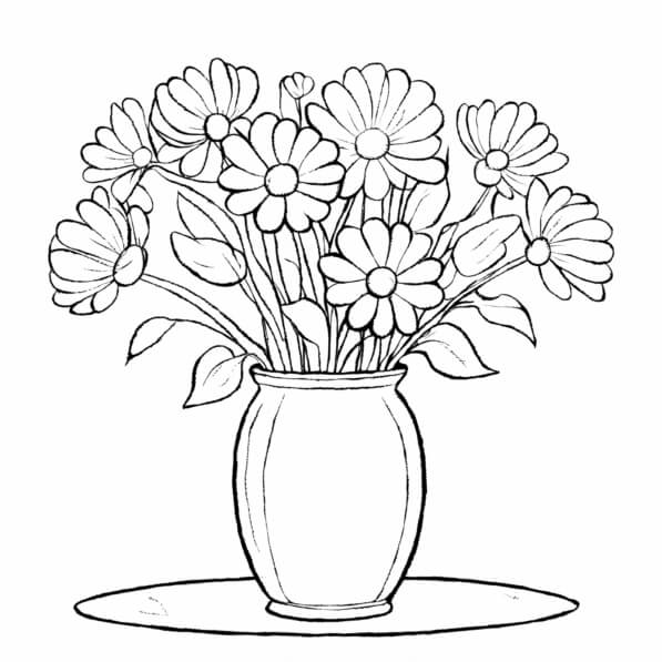 Download Bouquet of Flowers in a Vase Coloring pages Online Creative