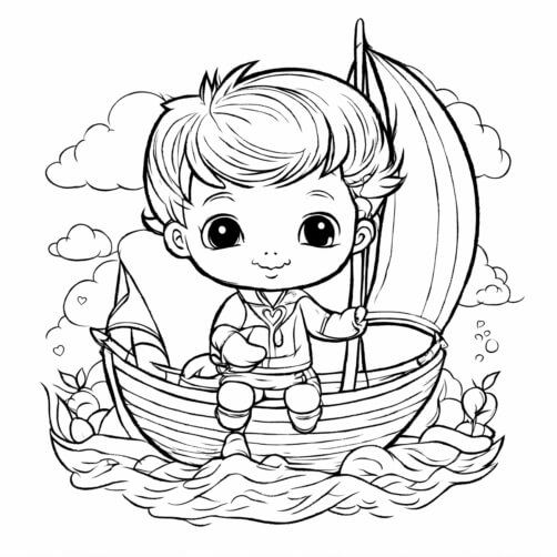 Download Cute Cartoon Character in a Boat Coloring pages Online ...