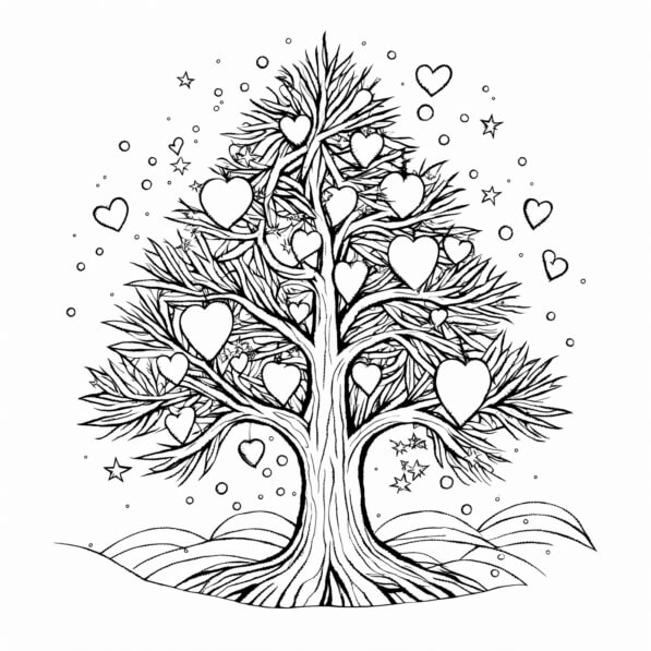 Download Whimsical Heart Tree Illustration Coloring pages Online ...