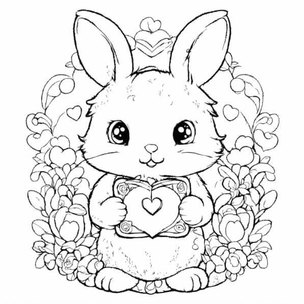 Download Cute Rabbit Holding a Heart Coloring pages Online - Creative ...