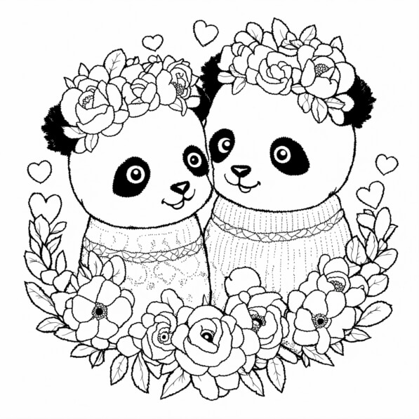 Download Two Pandas with Floral Crowns and Sweaters Coloring pages ...