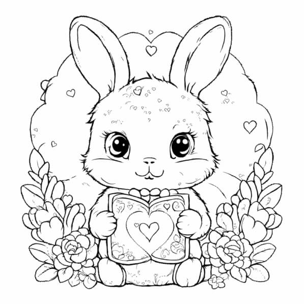 Download Cute Rabbit Holding a Heart Book Coloring pages Online ...