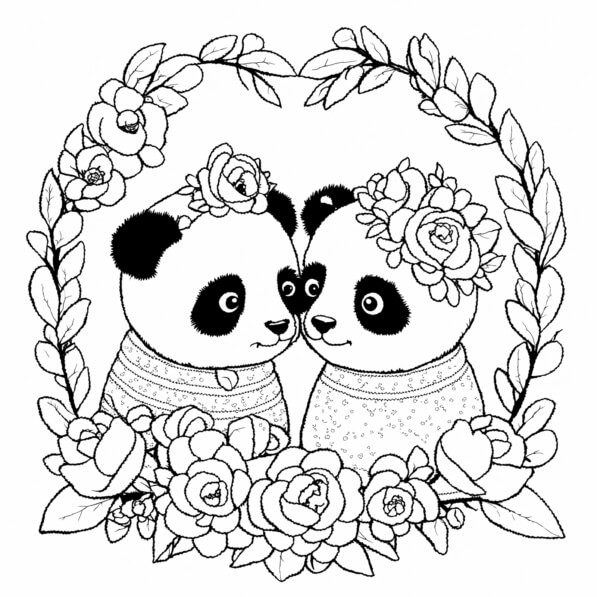 Download Pandas in Floral Frames Coloring pages Online - Creative Fabrica