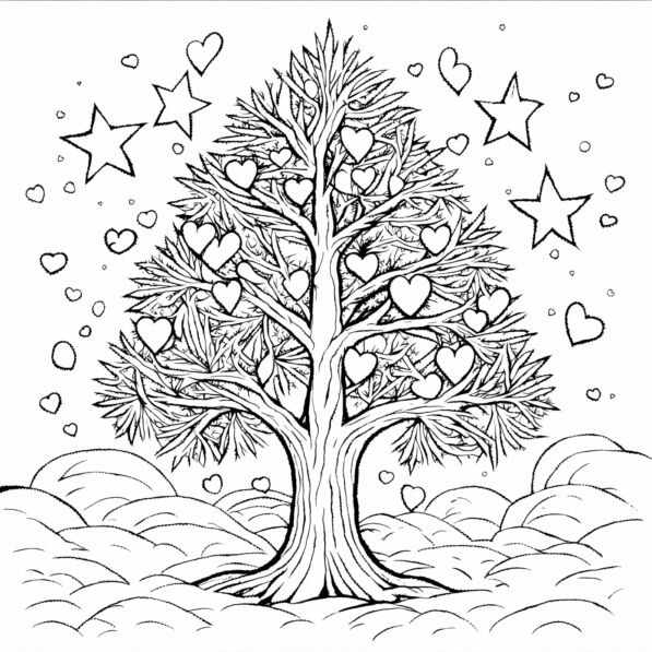Download Whimsical Heart Tree Illustration Coloring pages Online ...