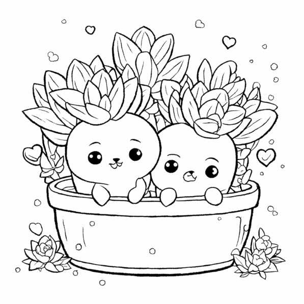Download Cute Cartoon Plant Characters in a Flower Pot Coloring pages ...