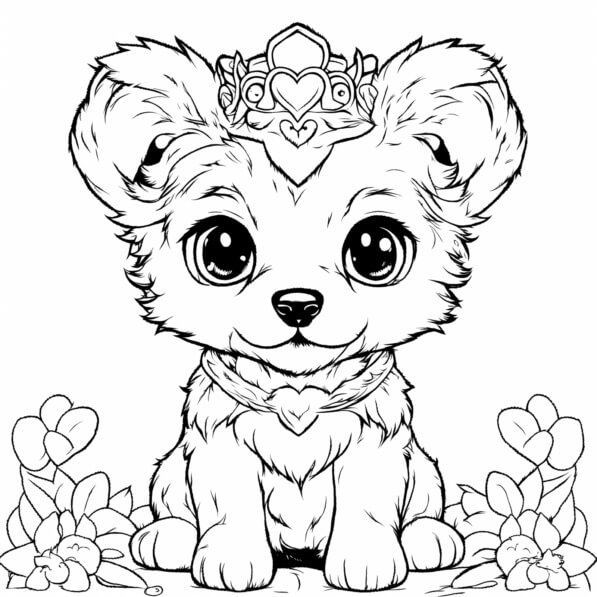 Download Cute Cartoon Puppy with Crown Coloring pages Online - Creative ...