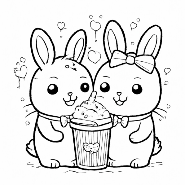 Download Two rabbits enjoying ice cream Coloring pages Online ...