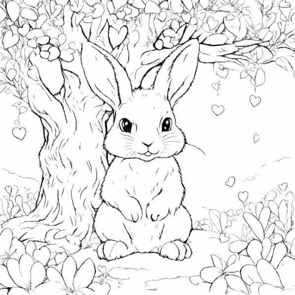Coloring Rabbit Landscape Download Cute Rabbit in a Whimsical Landscape Coloring pages Online ...