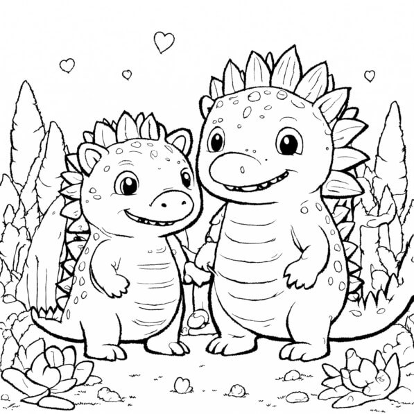 Download Cute Dinosaurs in a Whimsical Landscape Coloring pages Online ...