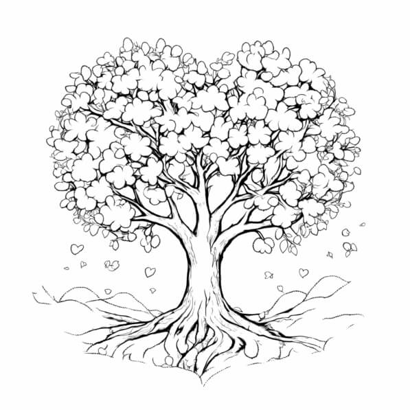 Download Heart-Shaped Tree Illustration Coloring pages Online ...