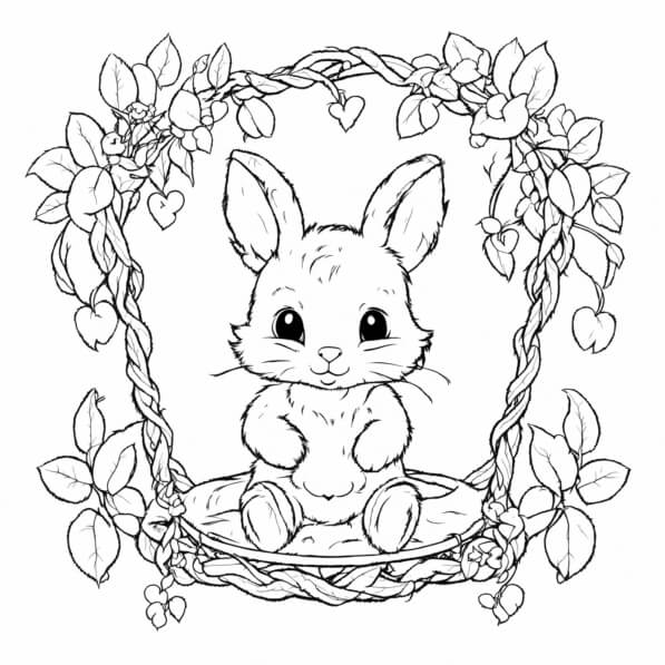 Download Cute Rabbit in Floral Frame Coloring pages Online - Creative ...