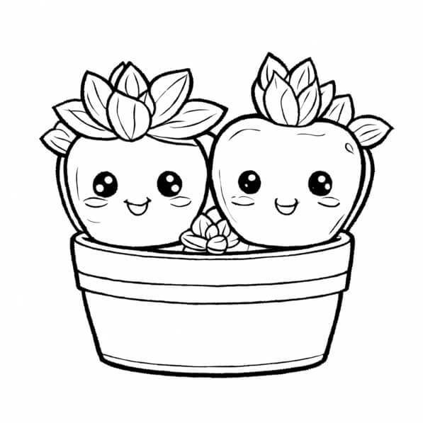 Download Cute Cartoon Plants in a Flower Pot Coloring pages Online ...