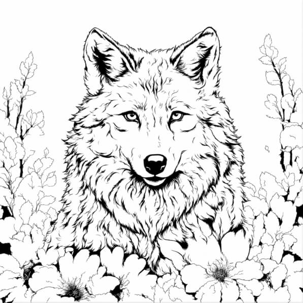 Download Wolf Surrounded by Flowers Coloring pages Online - Creative ...